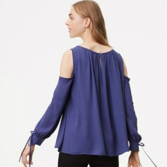 Loft,Ann Taylor Loft Blue Cold Shoulder Top - Picture 2 of 7